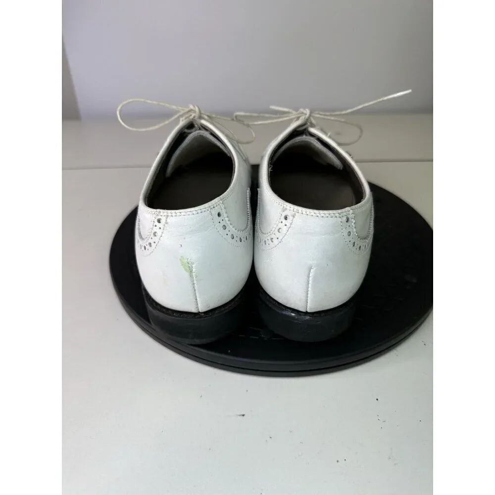 Footjoy 55160 Rare White Brogued Leather Wingtip Golf Shoes Made In USA Sz 8D